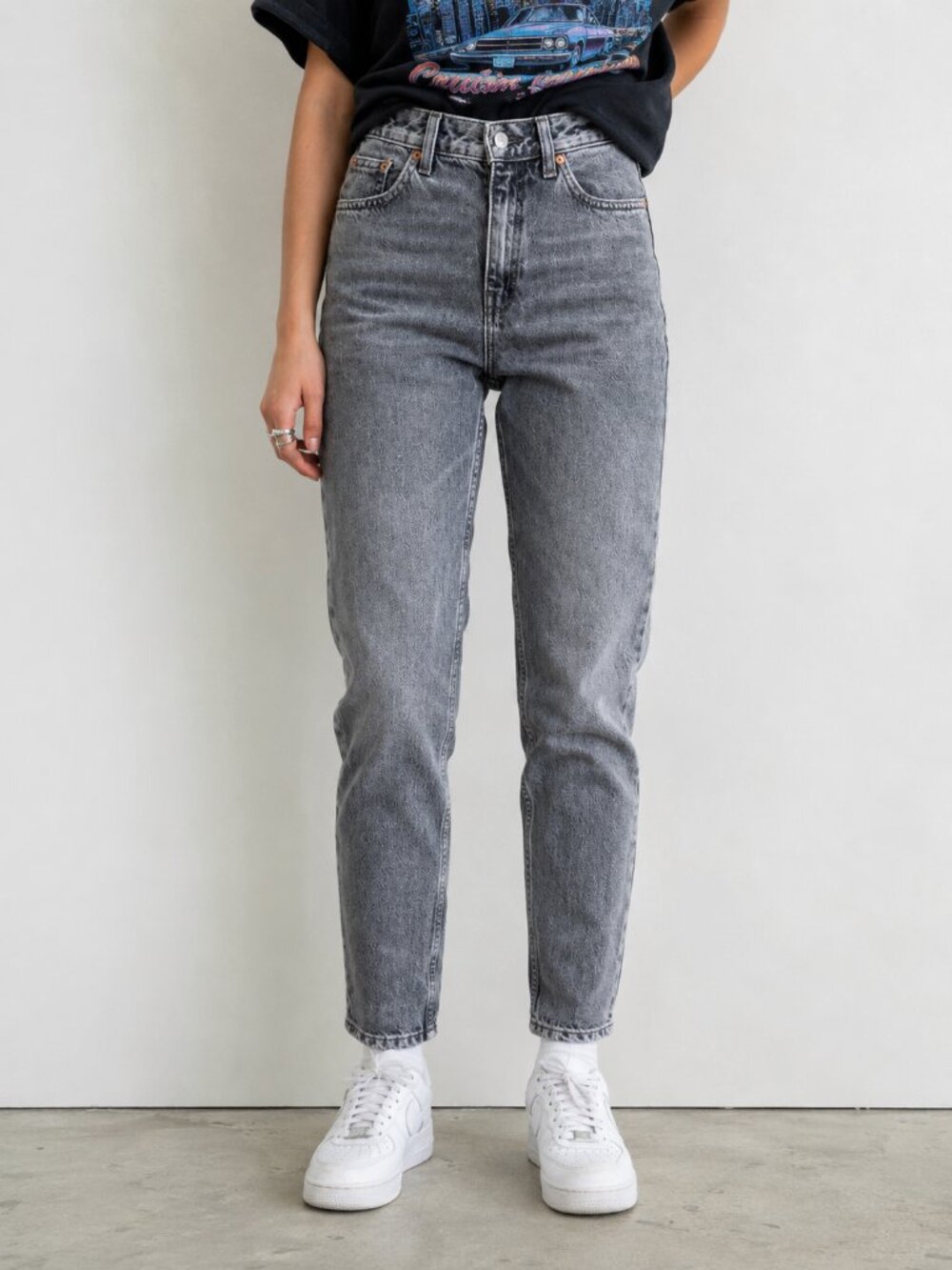 Topshop Grey Stonewash Mom Jeans High Rise 25